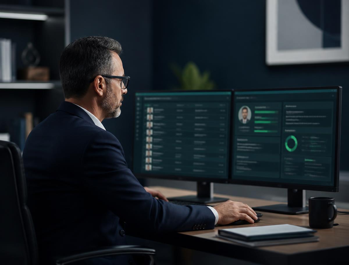 Certification body administrator reviewing candidate credential records